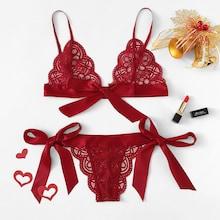 Shein Christmas Scalloped Trim Tie Side Lingerie Set