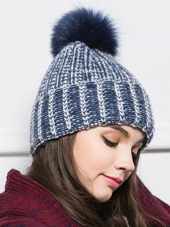 Shein Navy Hairball Embellished Knit Hat