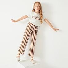 Shein Girls Letter Print Tee & Striped Pants Set