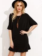 Shein Black Ruffle Hem Half Sleeve Shift Dress