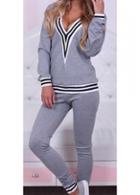 Rosewe V Neck Grey Sweatshirt And Ankle Length Pants