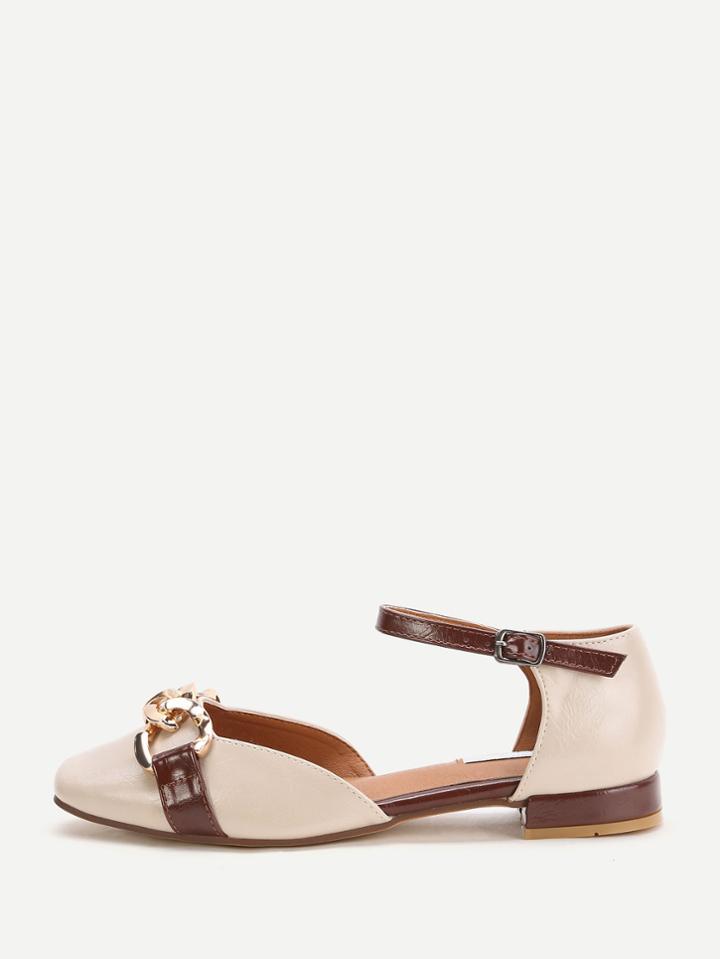 Shein Apricot Faux Leather Ankle Strap Flats