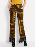 Shein Ornate Print Fringe Hem Velvet Pants