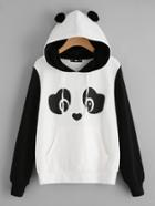 Shein Panda Print Pom Pom Detail Hoodie