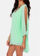 Rosewe Chic V Neck Long Sleeve Green Chiffon Dress