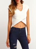 Shein White V Neck Dip Hem T-shirt