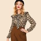 Shein 50s Layered Ruffle Tie Neck Leopard Top