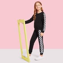Shein Girls Gingham Print Top & Pants Set