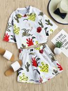 Shein Drop Shoulder Lovely Print Shirt And Shorts Co-ord