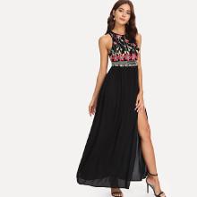 Shein Flower Embroidered Bodice High Slit Dress