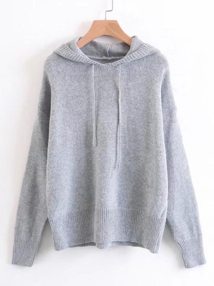 Shein Rib Trim Hooded Sweater
