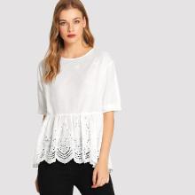 Shein Scallop Hem Eyelet Embroidered Smock Top