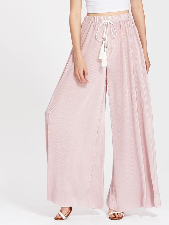 Shein Tasseled Tie Waist Pleated Palazzo Pants