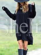 Shein Black Round Neck V Back Dress