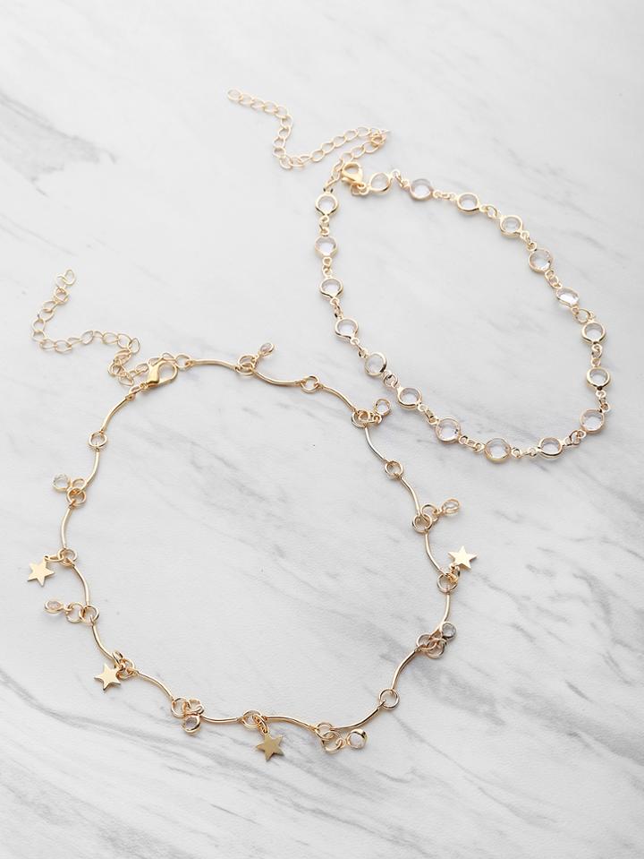 Shein Crystal And Metal Star Chain Choker Set