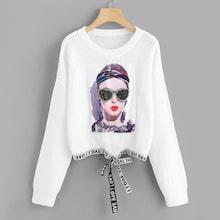 Shein Drop Shoulder Graphic Front Knot Hem Sweater