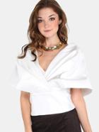 Shein Shoulder Shawl Ribbon Crop Top Off White