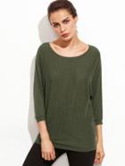 Shein Army Green Scoop Neck Jersey Sweater