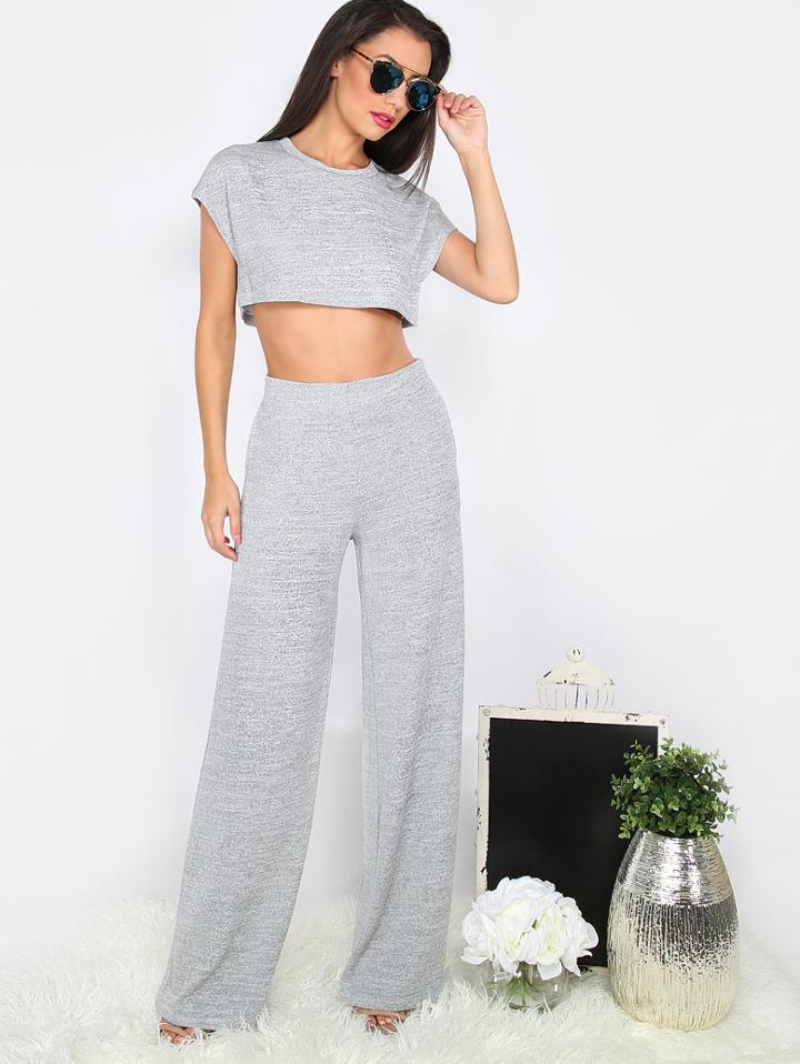Shein Crop Top With Pocket Wide-leg Pants