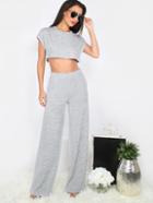 Shein Crop Top With Pocket Wide-leg Pants