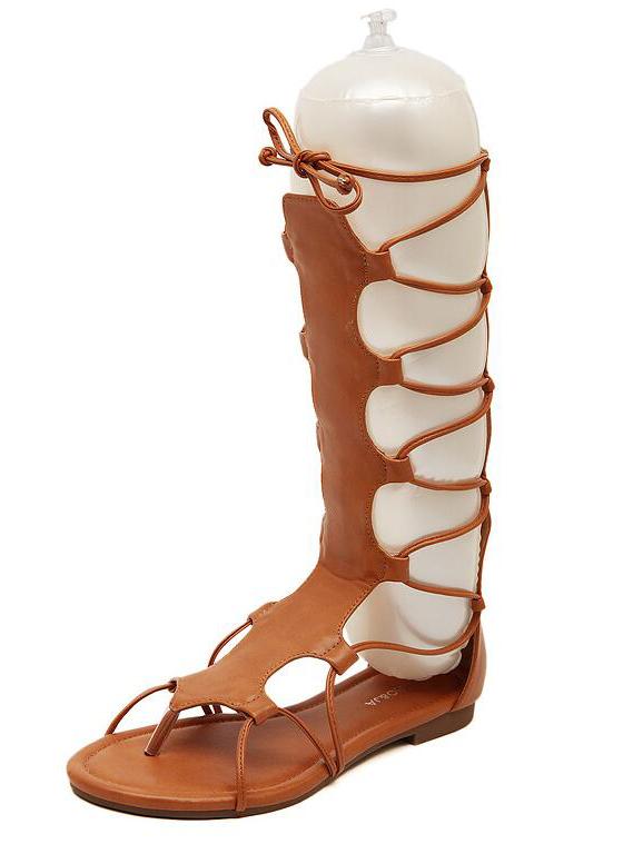 Shein Lace-up Knee High Brown Gladiator Sandals
