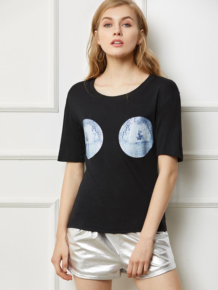 Shein Black Short Sleeve Printed T-shirt