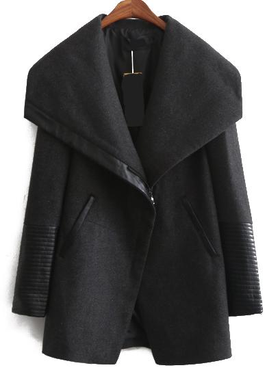 Shein Black Lapel Zipper Cuff Loose Coat