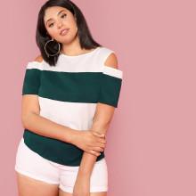 Shein Plus Two Tone Cut And Sew Blouse