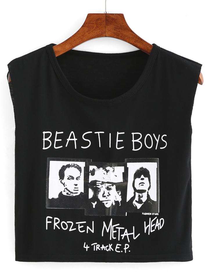 Shein Portrait Photo Print Crop Tank Top - Black