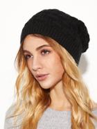 Shein Black Knit Textured Beanie Hat For Women