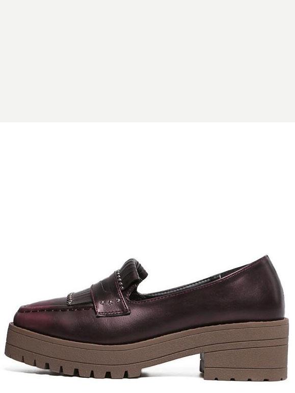 Shein Burgundy Platform Studded Tassel Loafers