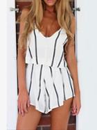 Shein White Stripe Print Jumpsuit