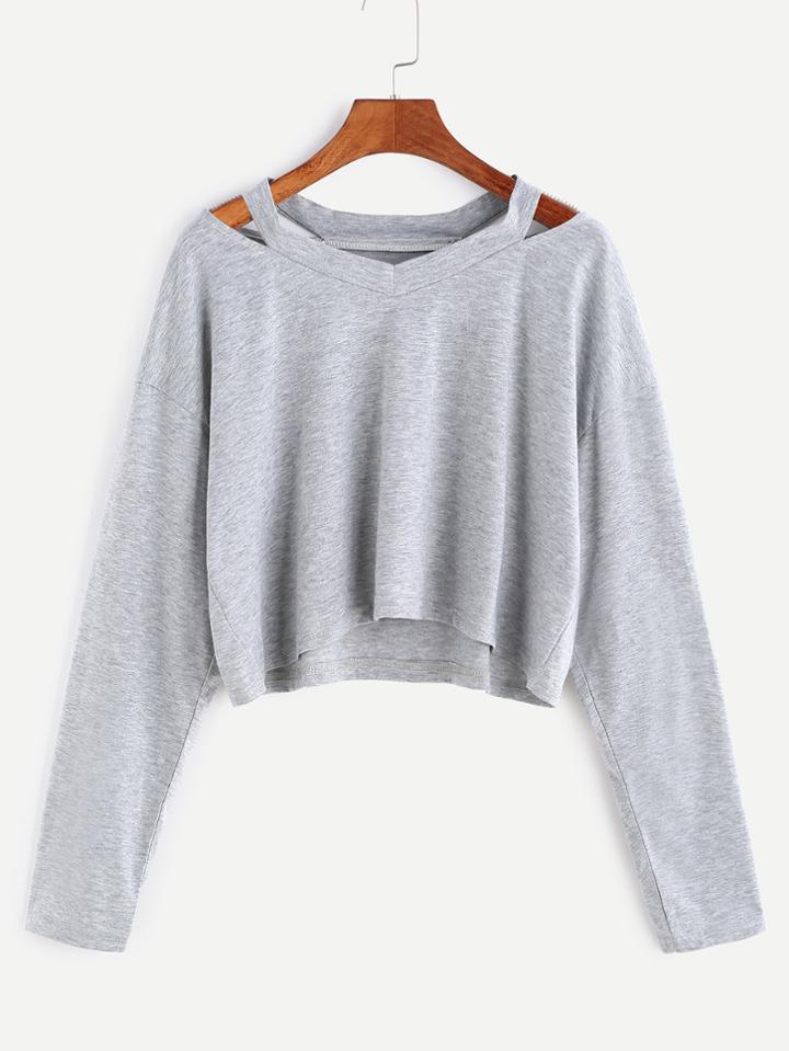 Shein Cut Out V Neckline Crop T-shirt