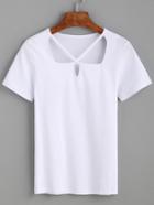 Shein White Cut Out Crisscross T-shirt