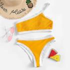 Shein One Shoulder Contrast Trim Bikini Set