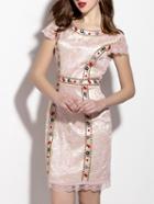 Shein Pink Embroidered Disc Flowers Sheath Dress