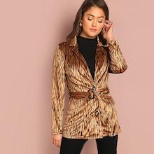 Shein Zebra Print Velvet Blazer With Belt
