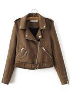 Shein Epaulet Detail Buckle Belt Hem Suede Jacket