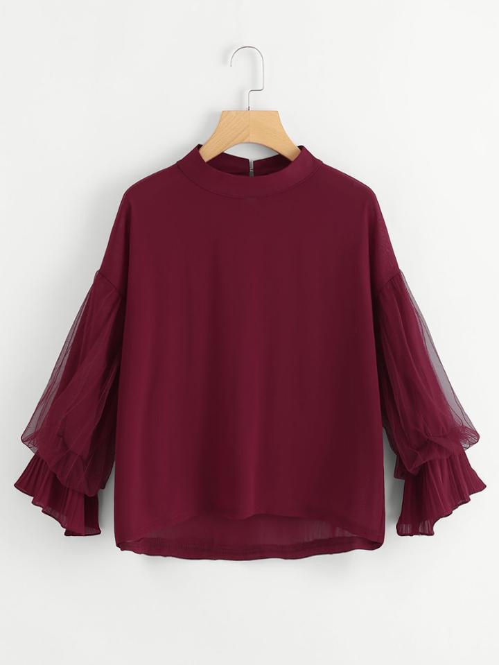 Shein Mesh Panel Dip Hem Blouse