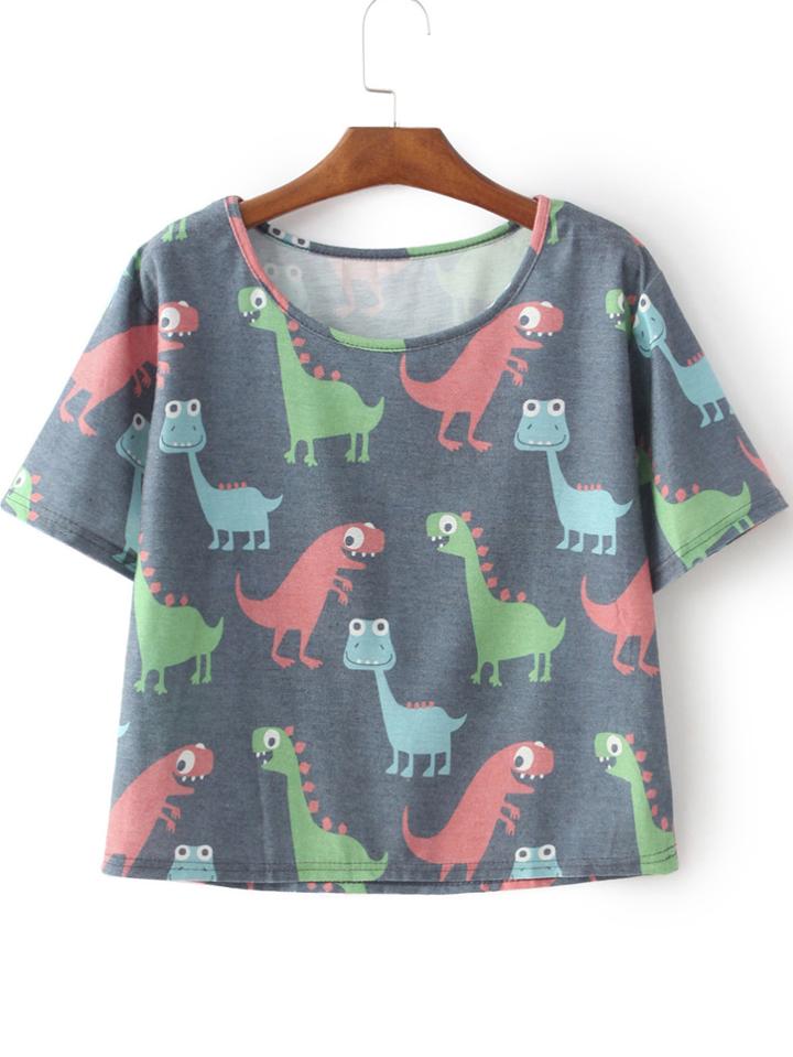 Shein Cartoon Dinosaur Irresistible Ugly Print T-shirt