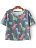 Shein Cartoon Dinosaur Irresistible Ugly Print T-shirt