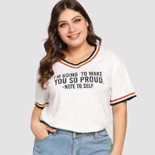 Shein Plus Letter Print Stripe Trim Tee