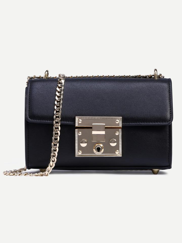 Shein Black Pushlock Flap Bag With Chain
