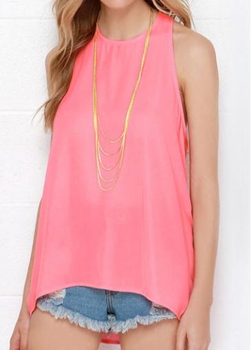 Rosewe Asymmetric Sleeveless Round Neck Pink Top