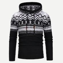 Shein Men Drawstring Geo Pattern Hooded Jumper