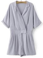 Shein Grey Lapel Zipper Front Pockets Roll Cuff Romper