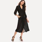 Shein Roll Up Sleeve See Through Kimono With Belt