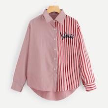 Shein Letter Embroidered Striped Blouse