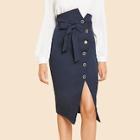 Shein Button Up Slit Hem Belted Skirt