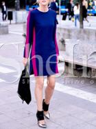 Shein Blue Pink Long Sleeve Cut Out Color Block Dress